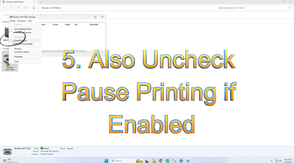 Printer Showing Offline