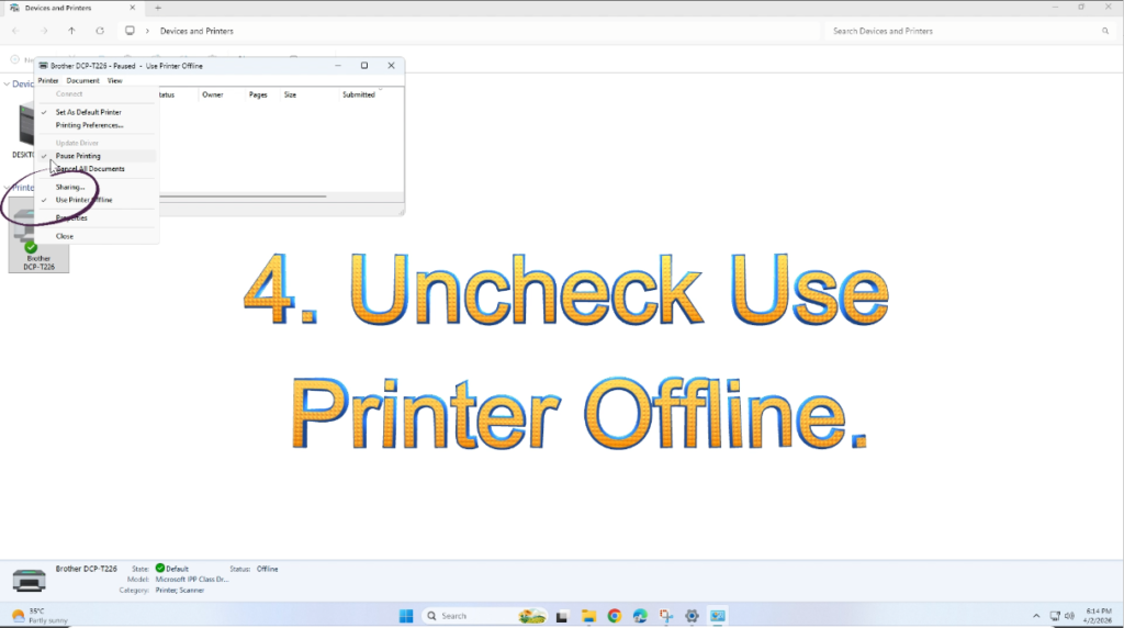 Printer Showing Offline